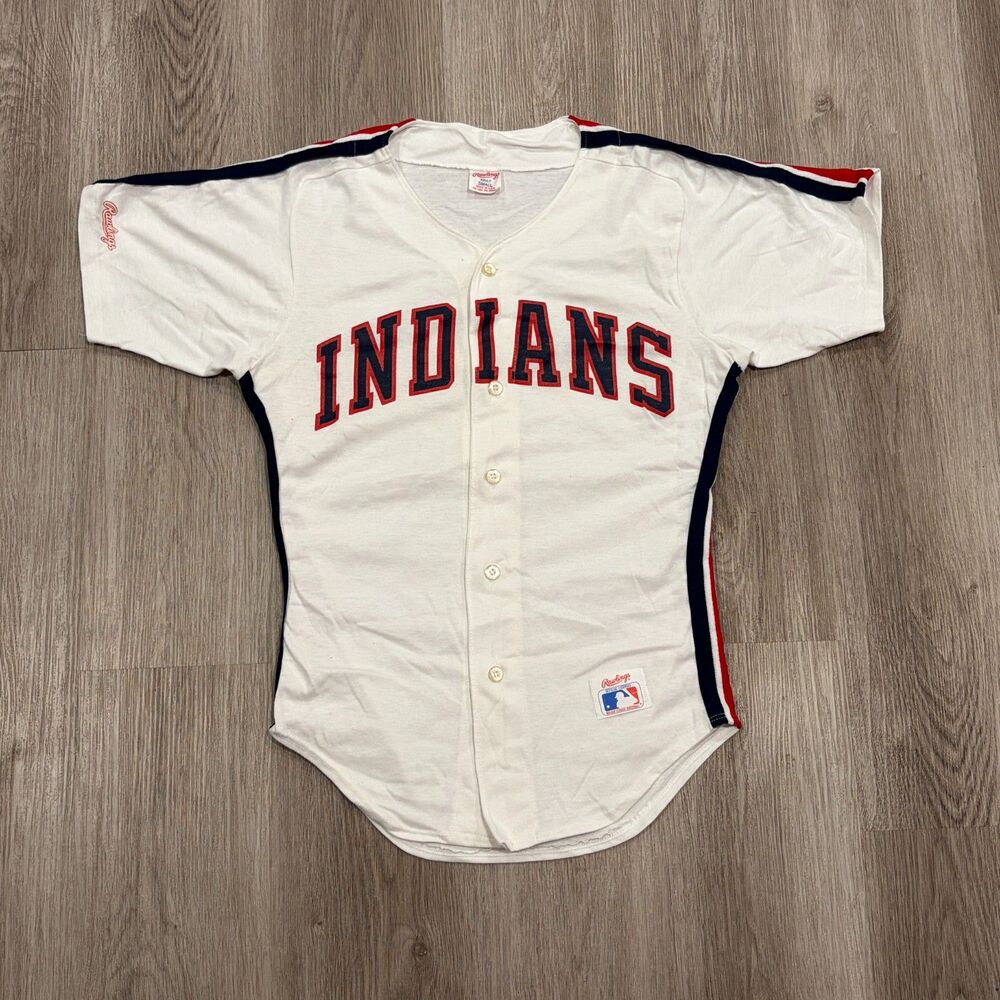 RARE Vintage 80s Rawlings Cleveland Indians Guardians Jersey Adult Small White